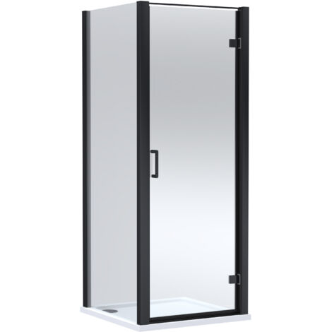 Balterley Ellenhall Hinged Shower Door with 6mm Glass, Side Panel & 900x900mm Shower Tray, Matt Black/White