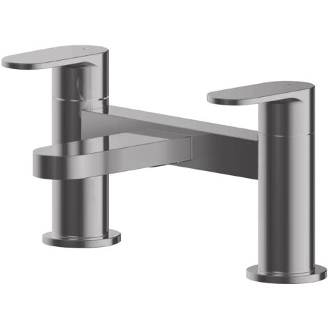 Balterley Enville Round Deck Mounted Bath Filler Tap with Dual Lever Handles and Flat Spout - Brushed Pewter Finish