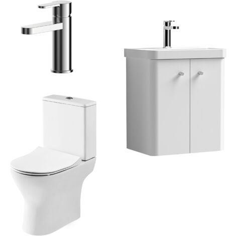 Balterley Flashbrook Contemporary Wall Hung 2 Door Bathroom Vanity Unit, Basin, Tap & Toilet Pack, Gloss White, 479mm