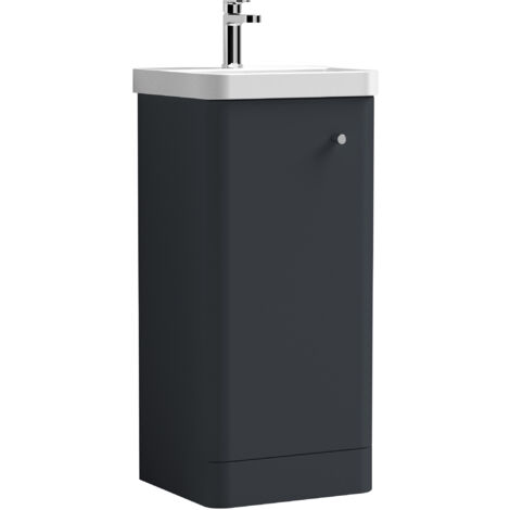 Balterley Flashbrook Modern Bathroom Floor Standing 1 Door Vanity Unit Basin, Dark Grey, 405mm