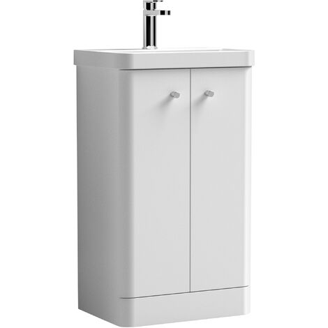 Balterley Flashbrook Modern Bathroom Floor Standing 2 Door Vanity Unit Basin, Gloss White, 505mm
