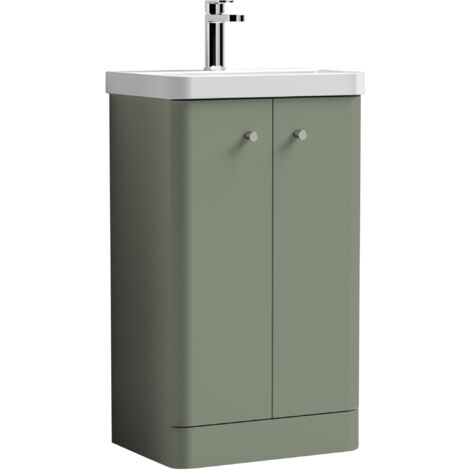 Balterley Flashbrook Modern Bathroom Floor Standing 2 Door Vanity Unit Basin, Satin Green, 505mm