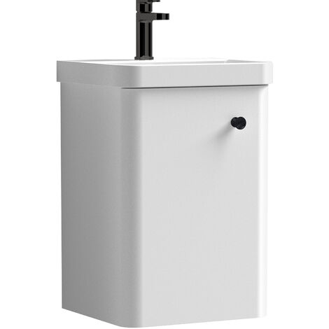 Balterley Flashbrook Modern Bathroom Wall Hung 1 Door Vanity Unit Basin, Gloss White / Matt Black, 400mm