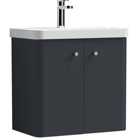 Balterley Flashbrook Modern Bathroom Wall Hung 2 Door Vanity Unit Basin, Dark Grey, 605mm