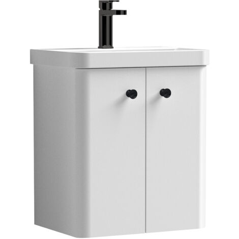 Balterley Flashbrook Modern Bathroom Wall Hung 2 Door Vanity Unit Basin, Gloss White/Matt Black, 479mm