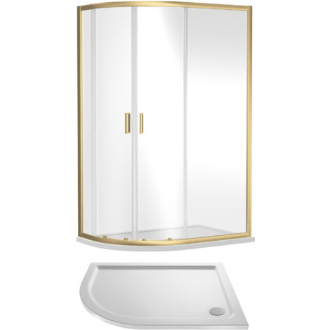 Balterley Left Hand Offset Quadrant Shower Suite with 6mm Safety Glass Enclosure & 1200 x 900mm Tray in Brushed Brass Frame