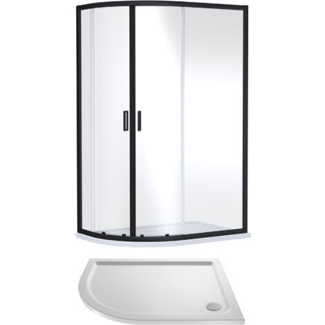 Balterley Left Hand Offset Quadrant Shower Suite with 6mm Safety Glass Enclosure & 1200 x 900mm Tray in Matt Black Frame