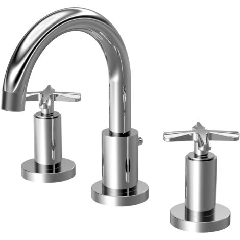 Balterley Levedale 3 Tap Hole Deck Mounted Basin Mixer Tap with Dual Crosshead Handles and Pop Up Waste - Polished Chrome Finish