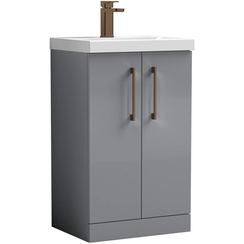 Balterley Level Modern Bathroom 2 Soft Close Door & Mid-Edge Vanity Unit Basin, Satin Grey, 500mm