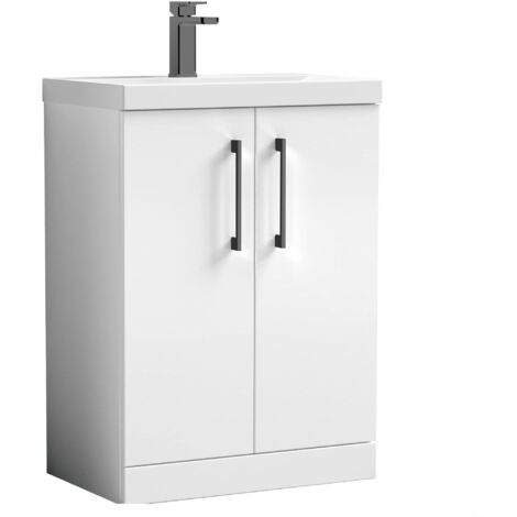 Balterley Level Modern Bathroom 2 Soft Close Door & Mid-Edge Vanity Unit Basin, Gloss White, 600mm