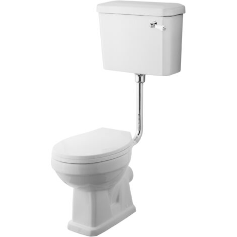 Balterley Madeley Traditional Low Bramshall Toilet: Pan with Cistern, Flush Pipe Kit & Soft-Close Seat in Classic White Vitreous China
