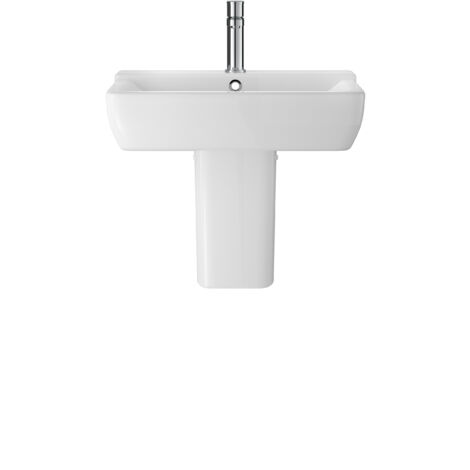 Balterley Meaford 1 Tap Hole Soft Square Ceramic Basin & Semi Pedestal, Modern Wall Hung Bathroom Sink, 550mm