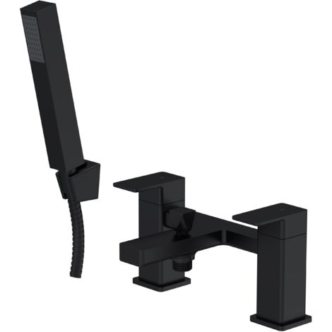 Balterley Milldale Square Bath Shower Mixer Tap with Shower Kit, Dual Levers - Matt Black Finish