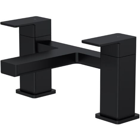 Balterley Milldale Square Deck Mounted Bath Filler Tap with Dual Levers, Waterfall Spout - Matt Black Finish