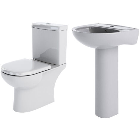 Balterley Newborough Suite: Close-Coupled Toilet with Dual-Flush Cistern, Soft-Close Seat & 560mm 1 Tap Hole Basin with Full Pedestal