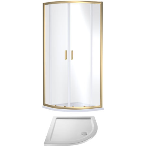 Balterley Quadrant Shower Suite with 6mm Safety Glass Enclosure & 900 x 900mm Resin Tray in Brushed Brass Frame with White Tray