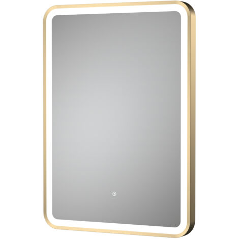 Balterley Quixhill Rectangular Framed LED Touch Sensor Mirror with Demister, 700x500mm - Brushed Brass