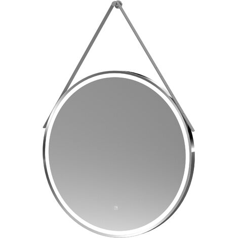 Balterley Quixhill Round Framed LED Touch Sensor Mirror with Demister & Strap, 800mm - Chrome/Grey