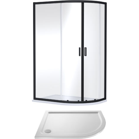Balterley Right Hand Offset Quadrant Shower Suite with 6mm Safety Glass Enclosure & 1200 x 900mm Tray in Matt Black Frame