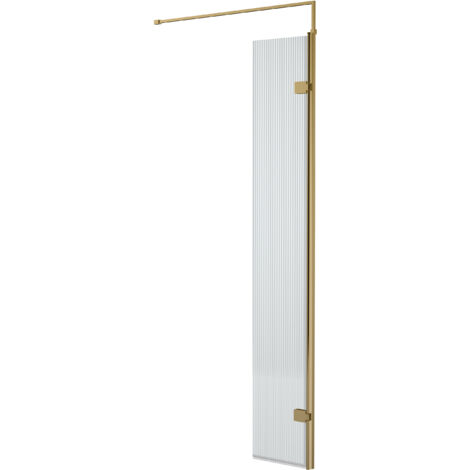 Balterley Shebdon 8mm Fluted Toughened Safety Glass Hinged Return Screen with Support Bar: 300 mm, Brushed Brass