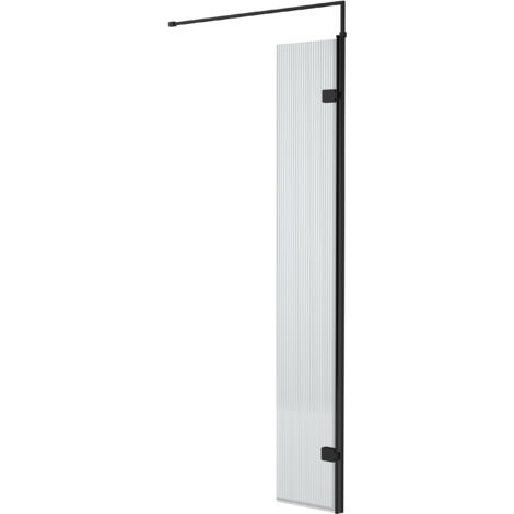 Balterley Shebdon 8mm Fluted Toughened Safety Glass Hinged Return Screen with Support Bar: 300mm, Black
