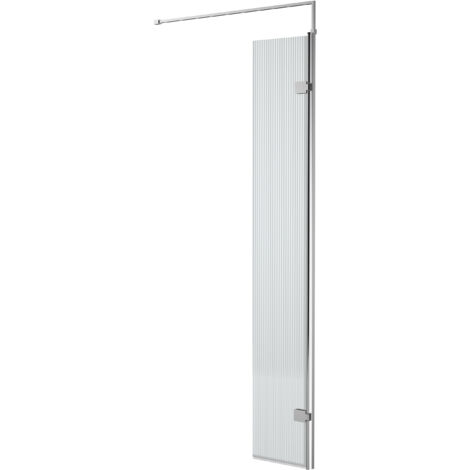 Balterley Shebdon 8mm Fluted Toughened Safety Glass Hinged Return Screen with Support Bar: 300mm, Chrome
