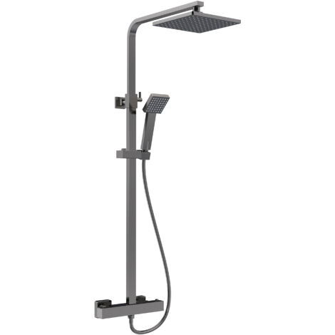 Balterley Swinscoe Square Thermostatic Shower Kit with Fixed Head and Adjustable Handset - Brushed Pewter