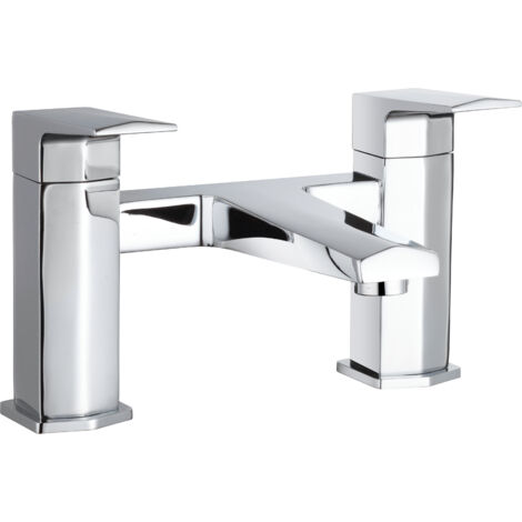 Balterley Swynfen Luxury Square Deck Mounted Bath Filler Tap, Dual Lever Mixer with Waterfall Spout - Chrome Finish