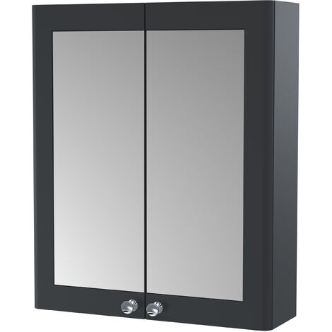 Balterley Swynnerton Traditional Bathroom Wall Hung 2-Door Mirror Cabinet, Dark Grey, 600mm