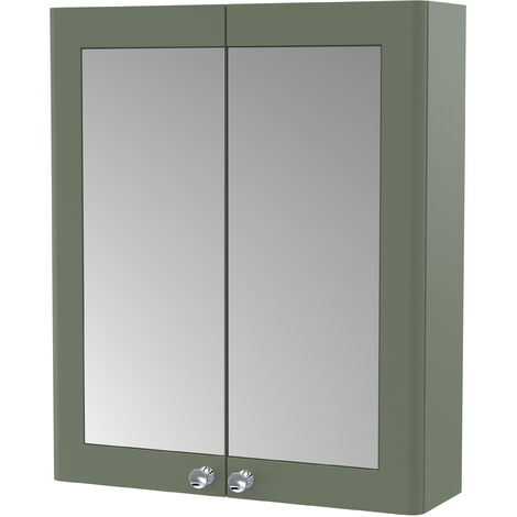 Balterley Swynnerton Traditional Bathroom Wall Hung 2-Door Mirror Cabinet, Satin Green, 600mm