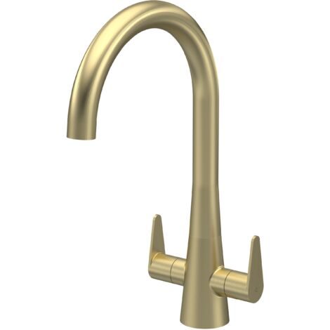 Balterley Tatenhall Kitchen Mono Mixer Tap with Dual Lever Handles, Curved Swivel Spout - Brushed Brass Finish