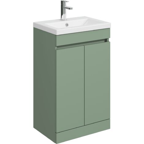 Balterley Tean 500mm Floor Standing 2 Door Compact Unit with Ceramic Basin - Green