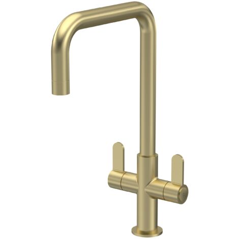 Balterley Warslow Kitchen Mono Mixer Tap with Dual Lever Handles, Square Spout - Brushed Brass Finish