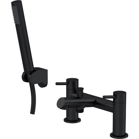 Balterley Wetley Modern Bathroom Bath Shower Mixer Tap with Shower Kit, Matt Black Finish, Deck Mounted, 228 mm