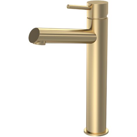 Balterley Wetley Modern Bathroom High-Rise Mono Basin Mixer Tap for Countertop Basins, Brushed Brass Finish, 52 mm