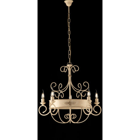 Baltimora Lampadario in ferro laccato avorio decape 5 luci 120 Ø60 BL183-5-AV