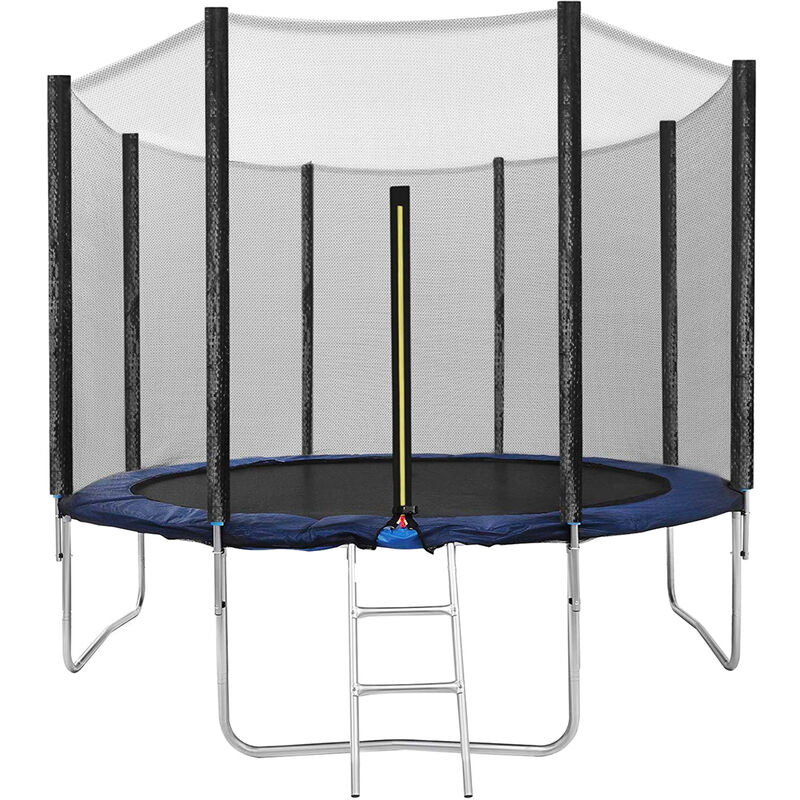 Trampolino Tappeto Jumper Elastico con Rete di Sicurezza, 8 Pali Imbottiti, Scaletta e Rivestimento sui Bordi, Ideale per Giardino, Diametro 305 cm