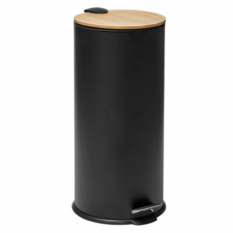 Bam moderner 30-Liter-Abfalleimer mit Bambusdeckel, atmosphärisch - schwarz