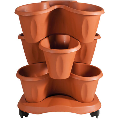 Bama Vaso Trifoglio Grigio, Set di 3 Pezzi, Vaso e Sottovaso con Rotelle, 30x40x51 cm