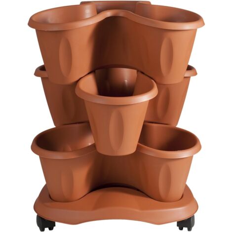 Bama Vaso Trifoglio Terracotta - Set 3 Vasi con Sottovaso