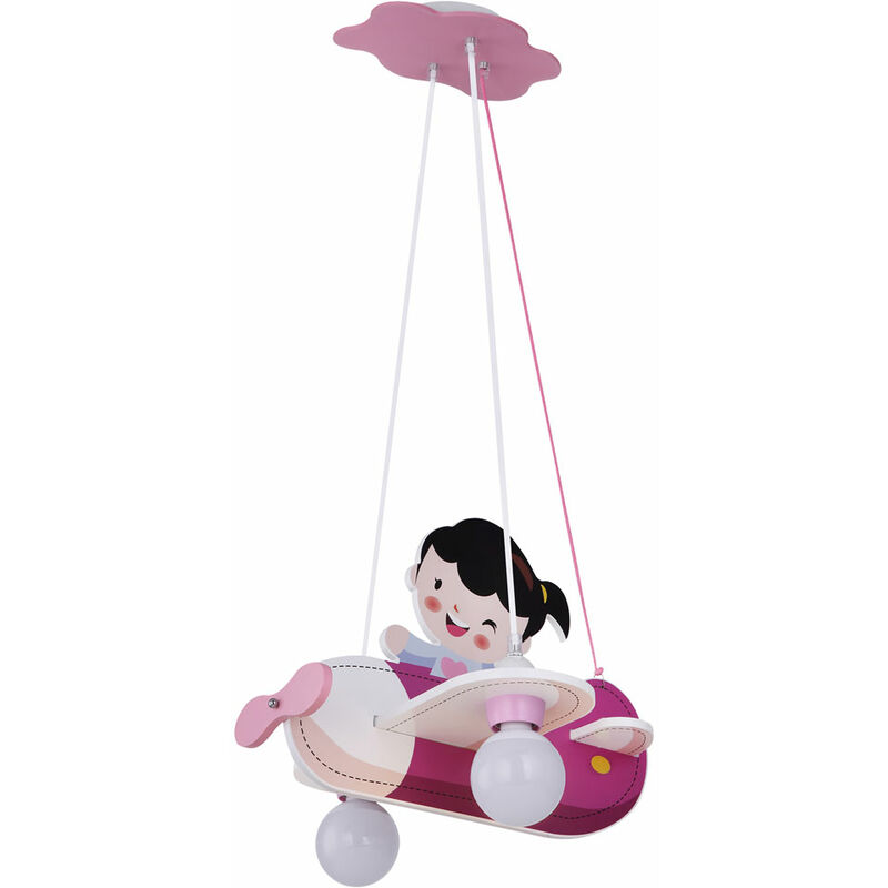 Image of Bambini soffitto lampada a pendolo ragazze aeroplano sala giochi legno aviatore appeso rosa chiaro bianco