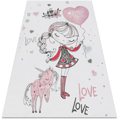 BAMBINO 2644 Waschteppich Mädchen, Einhorn für Kinder Anti-Rutsch - weiß / rosa pink 200x290 cm