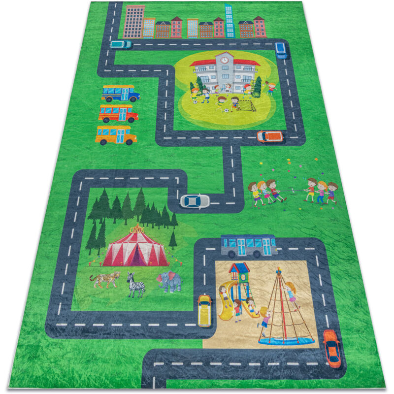 BAMBINO 2660 washing carpet City, streets for children anti-slip - green / grey green 80x150 cm