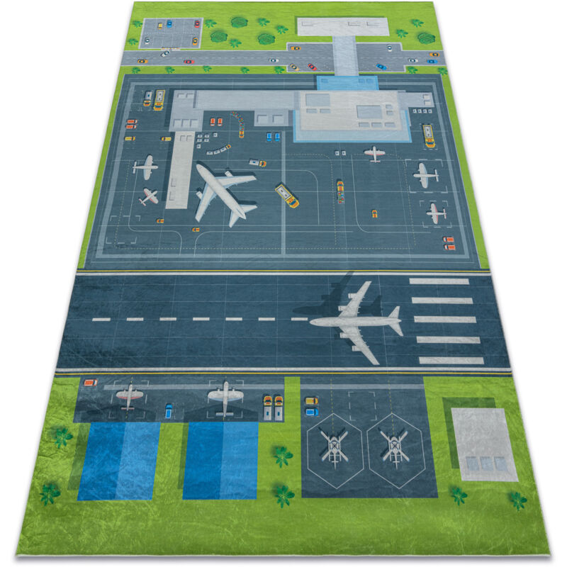 BAMBINO 46990 washing carpet Airport, airplanes for children anti-slip - green / grey green 140x200 cm