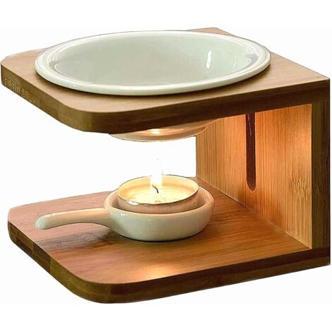 Bamboe keramische etherische oliebrander, geurbrander, kaarsenwarmer, wierookbrander, geurdiffuser voor thuis, kantoor, spa, yoga, decoratie, 11,5 cm