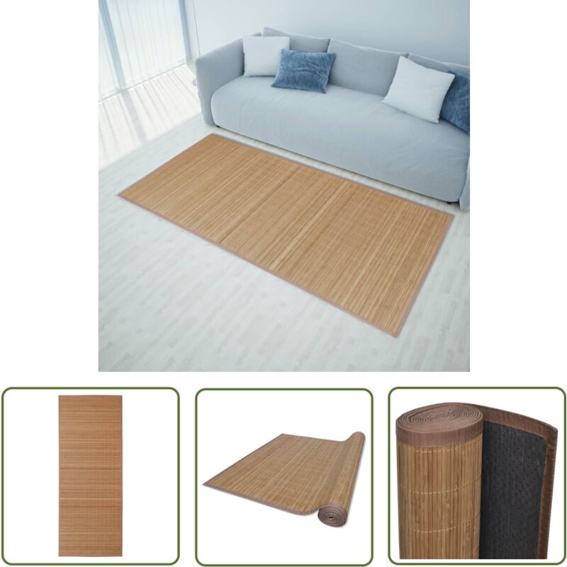 The Living Store - Tapis en bambou marron à latte rectangulaire 120 x 180 cm - Tapis En Bambou - Tapis Naturel - Tapis Salle à Séjour - Décoration