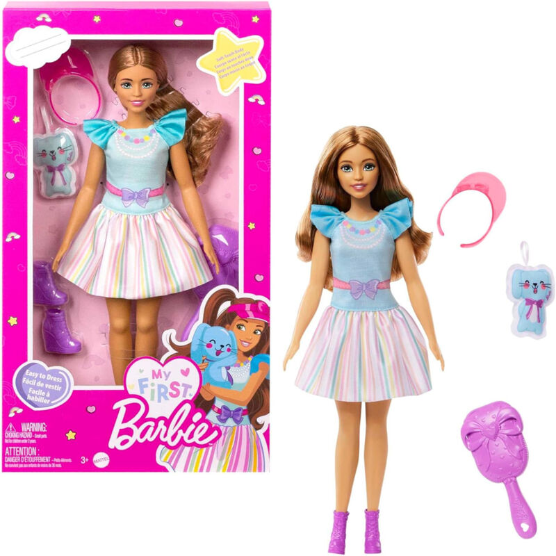 Image of La Mia Prima Barbie Giocattolo Bambola Bambini Snodabile Abito Turchese Peluche