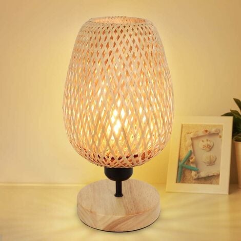 Bamboo Abat-Jour Table Lamp, Reading Lamp, Warm Light E27, Modern and Classic Design in Bamboo and Rubber Wood, Natural Wood Base and Balsa Handmade Lamp