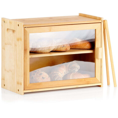 Bamboo bread bin with tongs, two-level, 40x20x31 cm