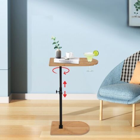Bamboo C-Shaped Side End Table Tray Table Size 4022cm Adjustable Height 42-82cm
